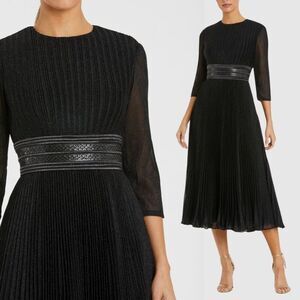 Mac Duggal 30750 Womens Size 2 Black Shimmering 3/4 Sleeve A-line Midi Dress NWT